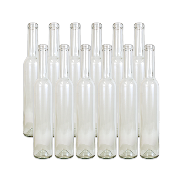 **PICK UP ONLY**     375mL CLEAR BELLISSIMA BOTTLES CORK FINISH 12/CASE OR EACH